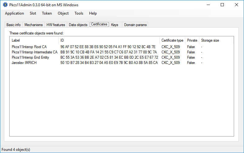 Pkcs11Admin running on Windows 10.