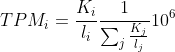 TPM_i = \frac{K_i}{l_i}\frac{1}{\sum_j\frac{K_j}{l_j}}10^6