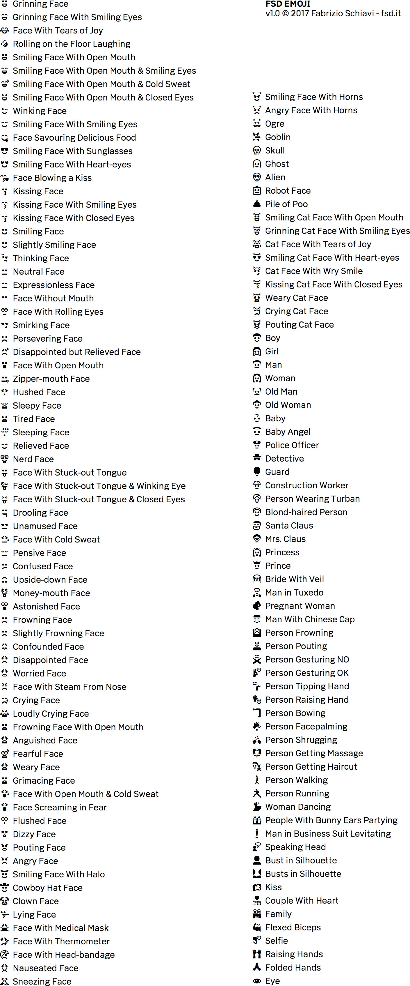 FSD Emoji 1.0 specimen