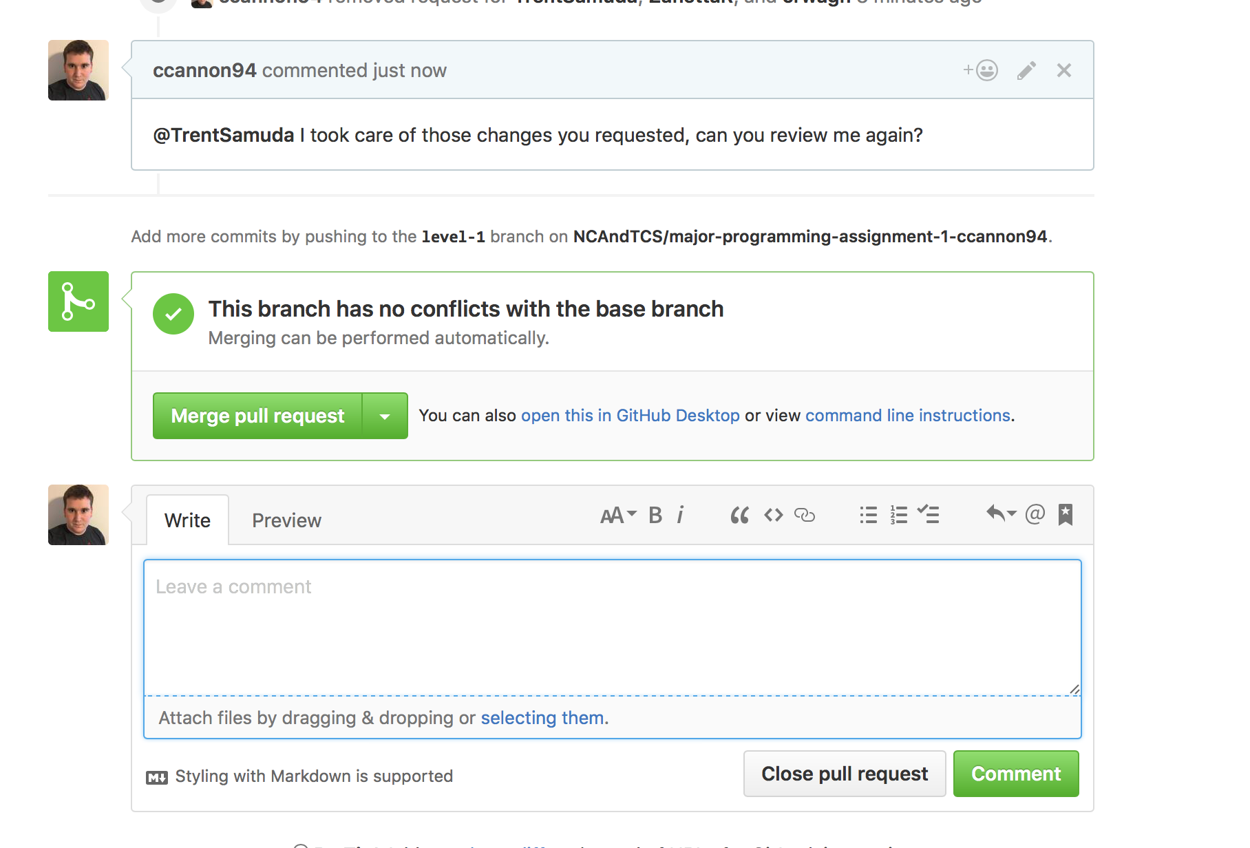 GitHub screenshot showing comment reply