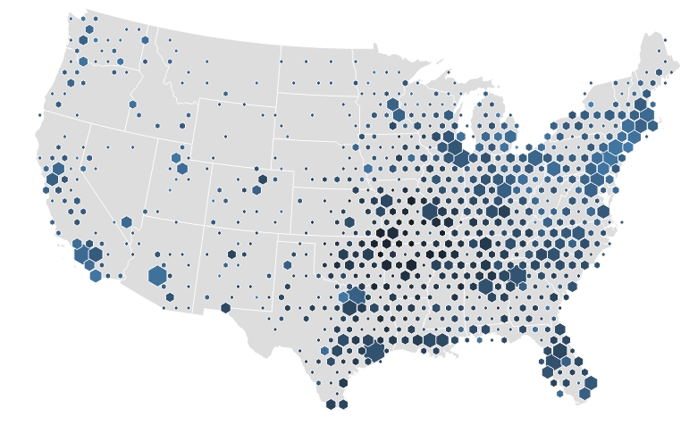 hexagonal binning on map