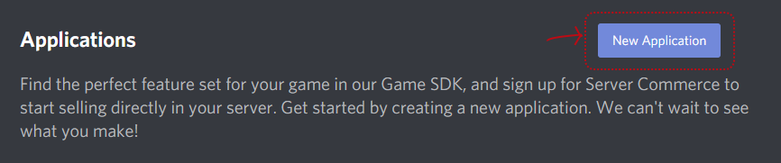 The "new application" button can be found in the top right of the developer portal page