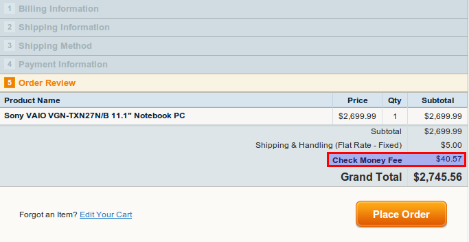 Payment Fee Checkout Totals