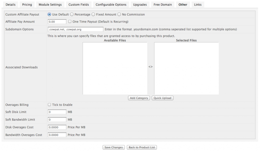 WHMCS - Add Products - Other - Offer Sub Domains.