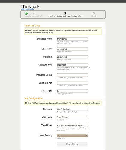 ThinkUp Install Page Step #2 (Setup Database and Site Configuration)