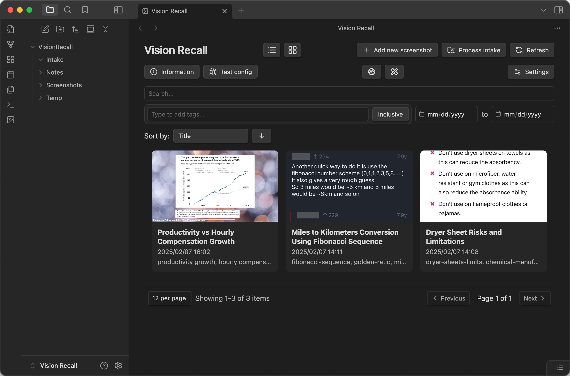 Obsidian Vision Recall Plugin Settings Screenshot