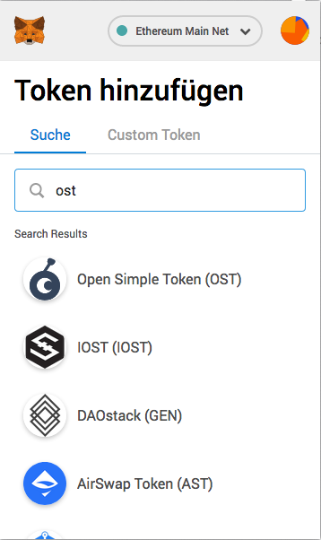 View in list of tokens