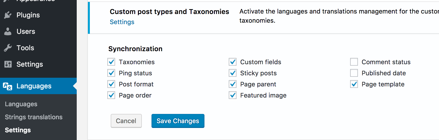 Related Polylang settings