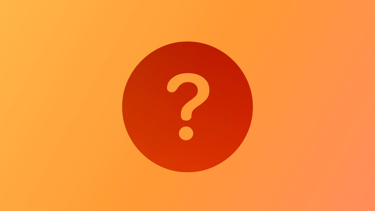 A sketch of a question mark, suggesting help is available. The image is tinted orange to subtly reflect the orange in the original six-color Apple logo.
