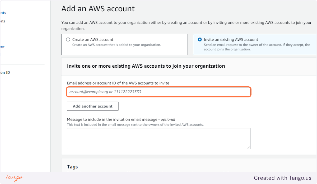 Invite an existing AWS account