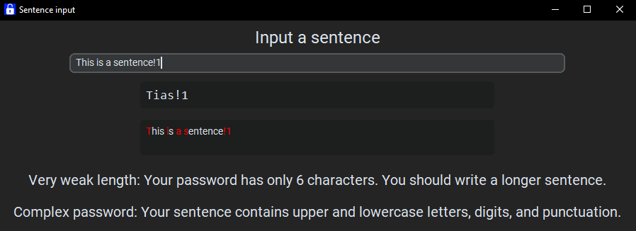 Sentence input window screenshot