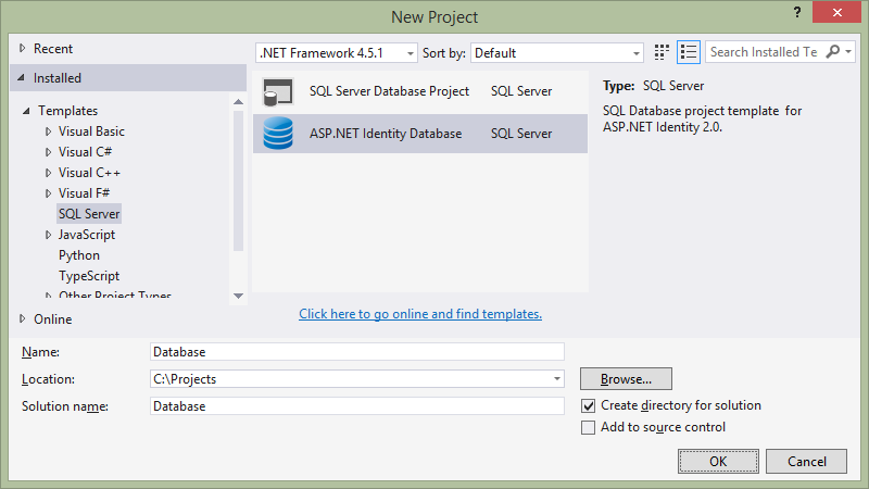 ASP.NET Identity Database Project Template