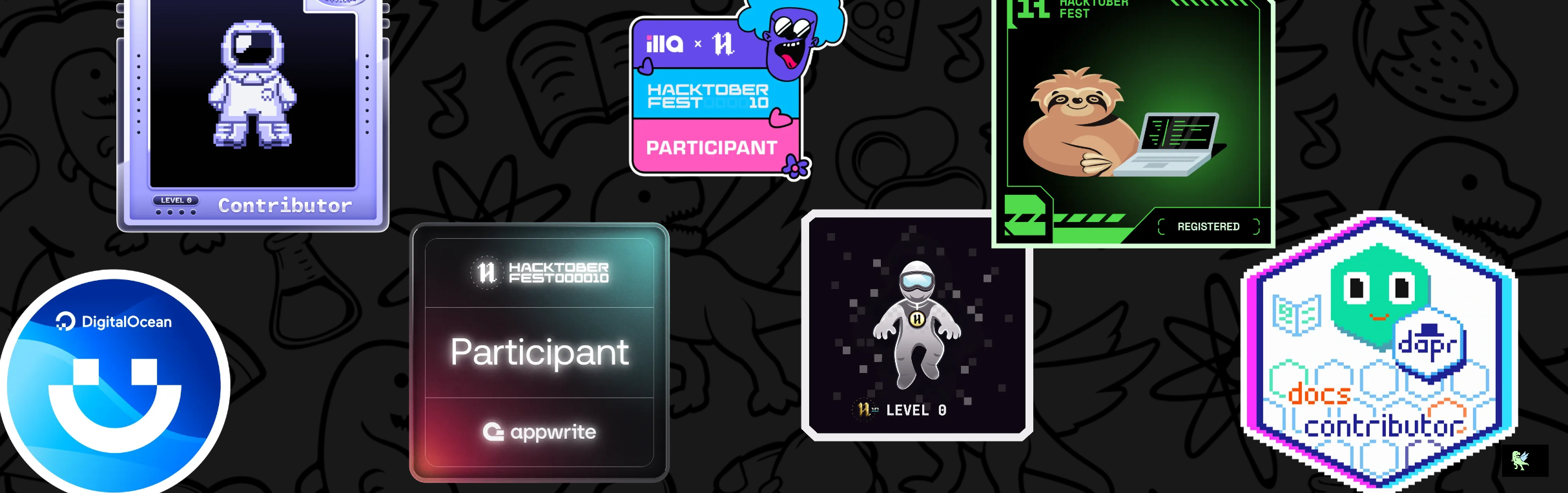 An image of @techymt's Holopin badges, which is a link to view their full Holopin profile