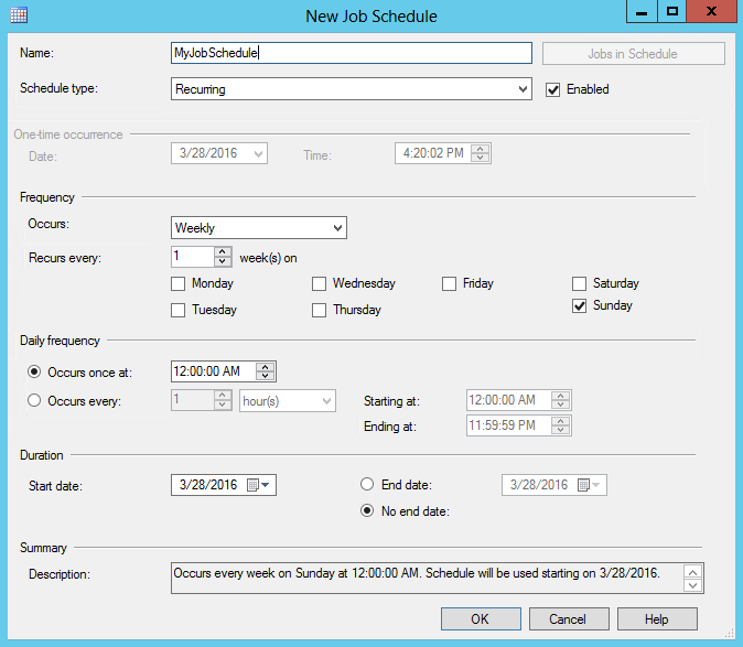 SQL Server job scheduler image not available