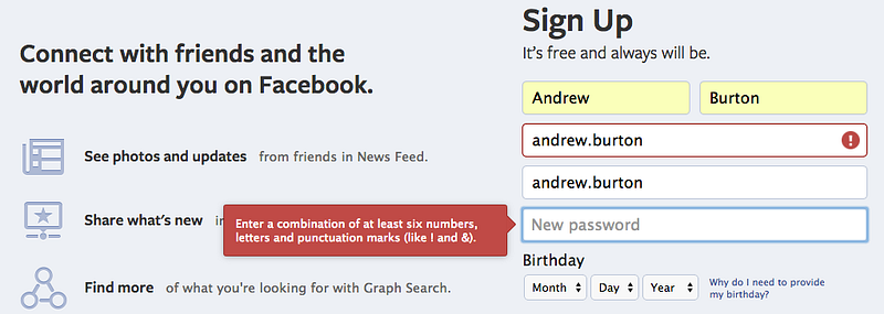 Facebook registration