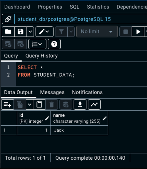 pgadmin student_data query