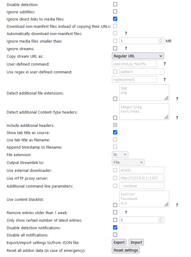 A screenshot of the options menu.