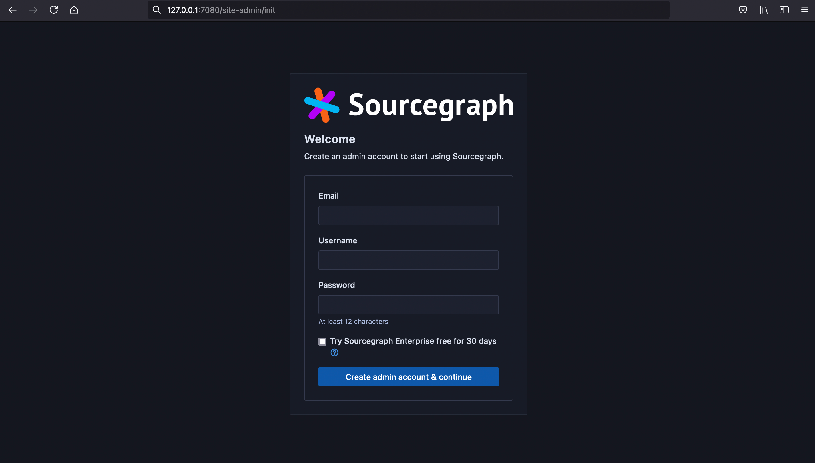 Sourcegraph create account and login page