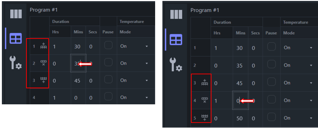 Deleting steps using the X button