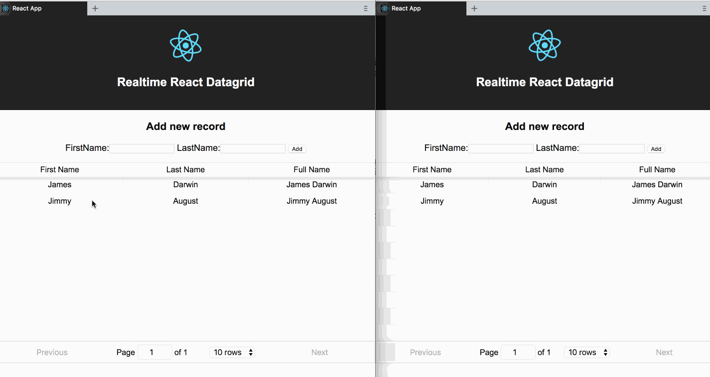 React app running