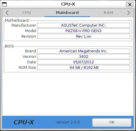 CPU-X on ArchLinux x86_64, GTK 3.14 (Wayland, default GDK_BACKEND):