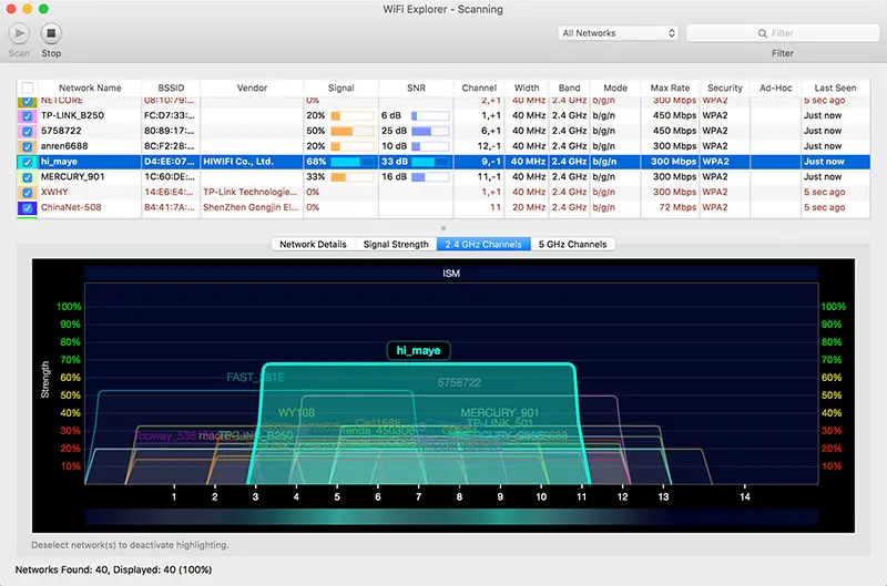 WiFi Explorer 可分析 Wi-Fi 信道与信号强度