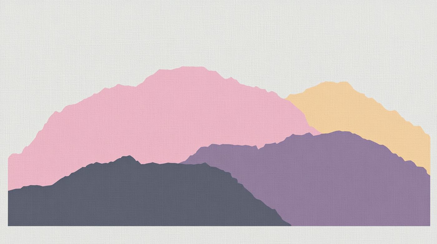 A mountain range in minimal digital illustration style with warm pastel colors