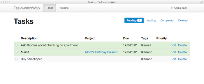 TaskwarriorWeb screenshot