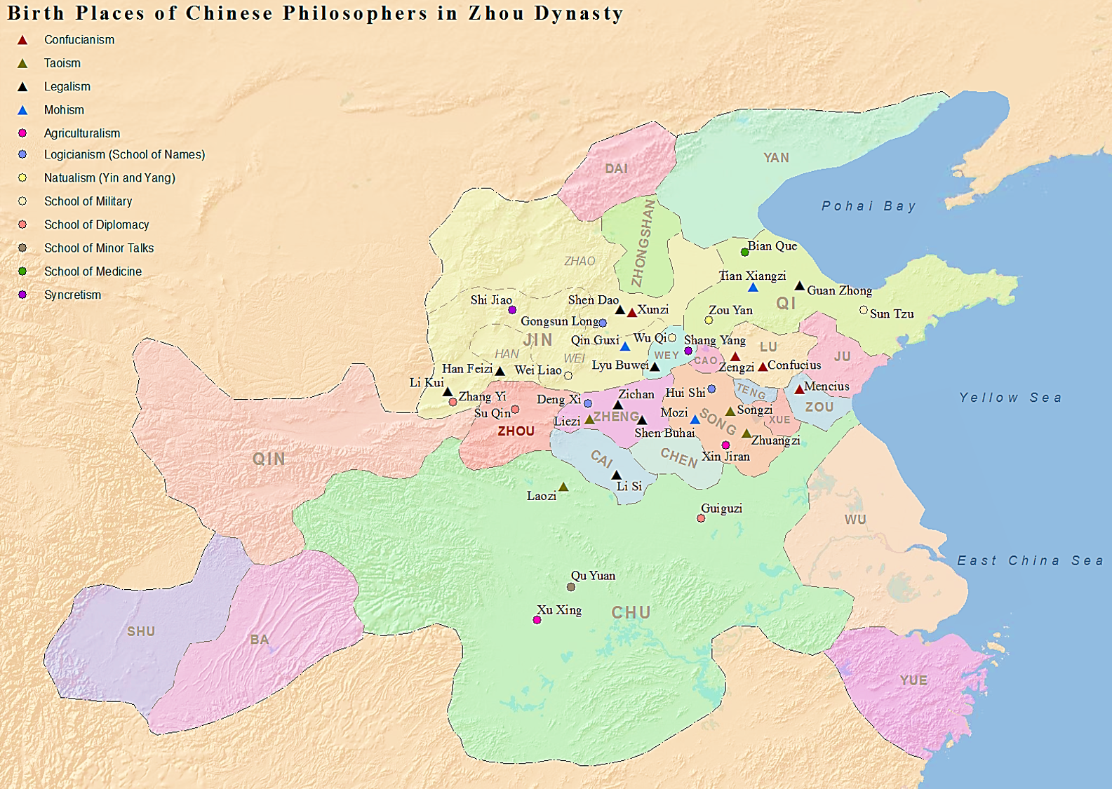 Birth places of Chinese philosophers