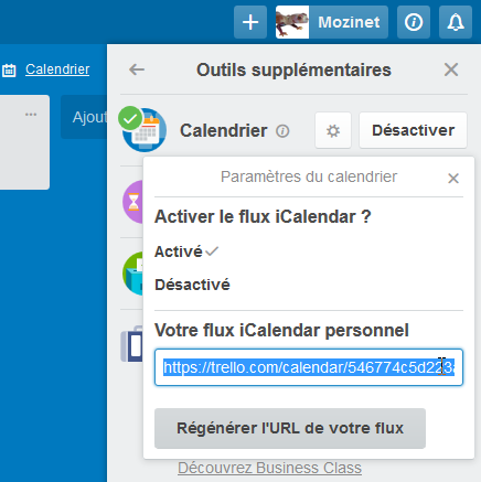 Flux iCalendar du calendrier d’un tableau Trello