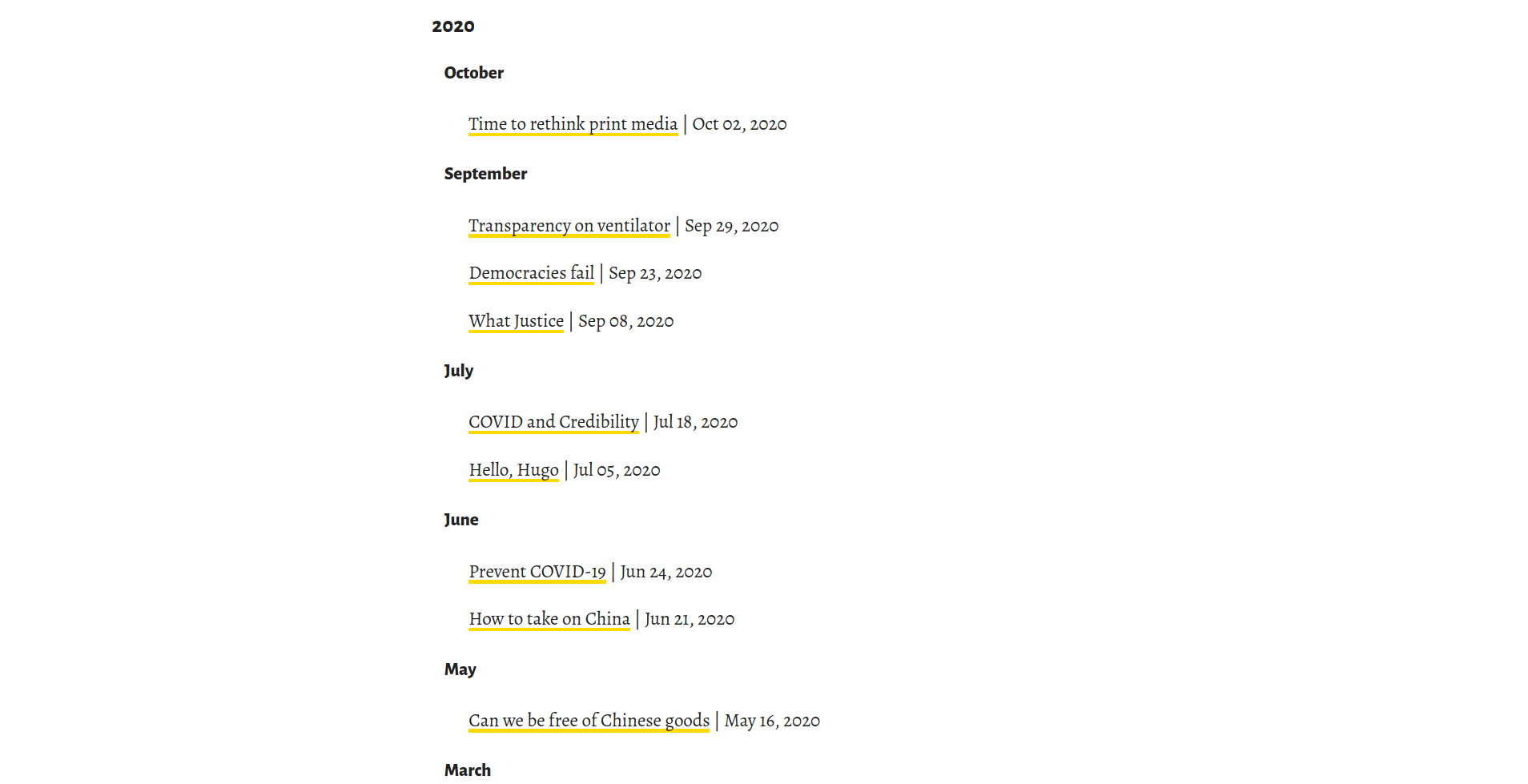 Reverse-chronological arrangement of posts by year and month.