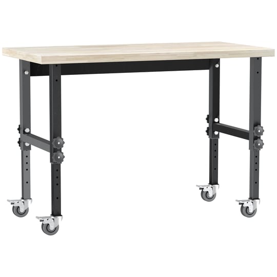 homcom-47-work-bench-with-height-adjustable-legs-bamboo-tabletop-workstation-tool-table-on-wheels-fo-1