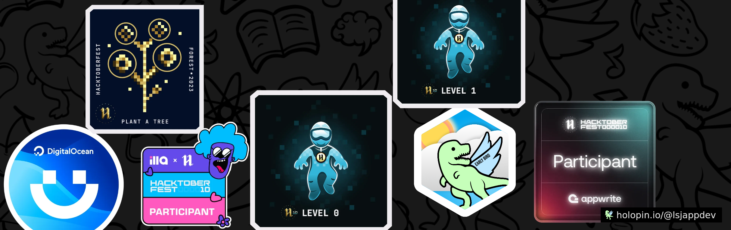 An image of @lsjappdev's Holopin badges, which is a link to view their full Holopin profile