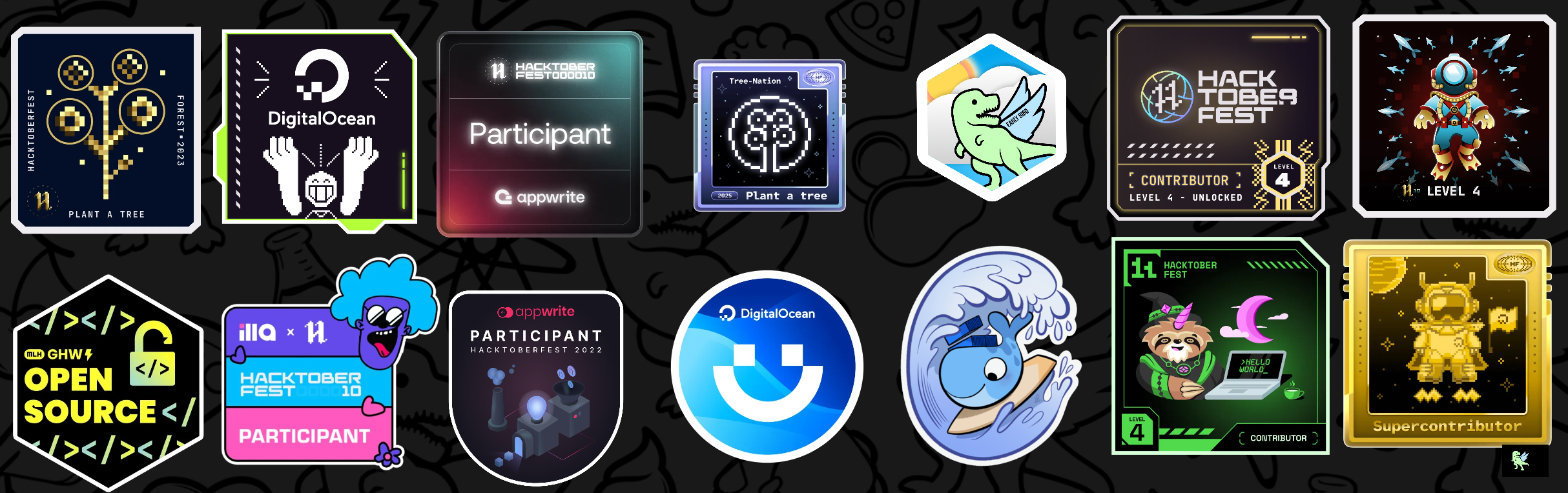 An image of @silvaneux's Holopin badges, which is a link to view their full Holopin profile