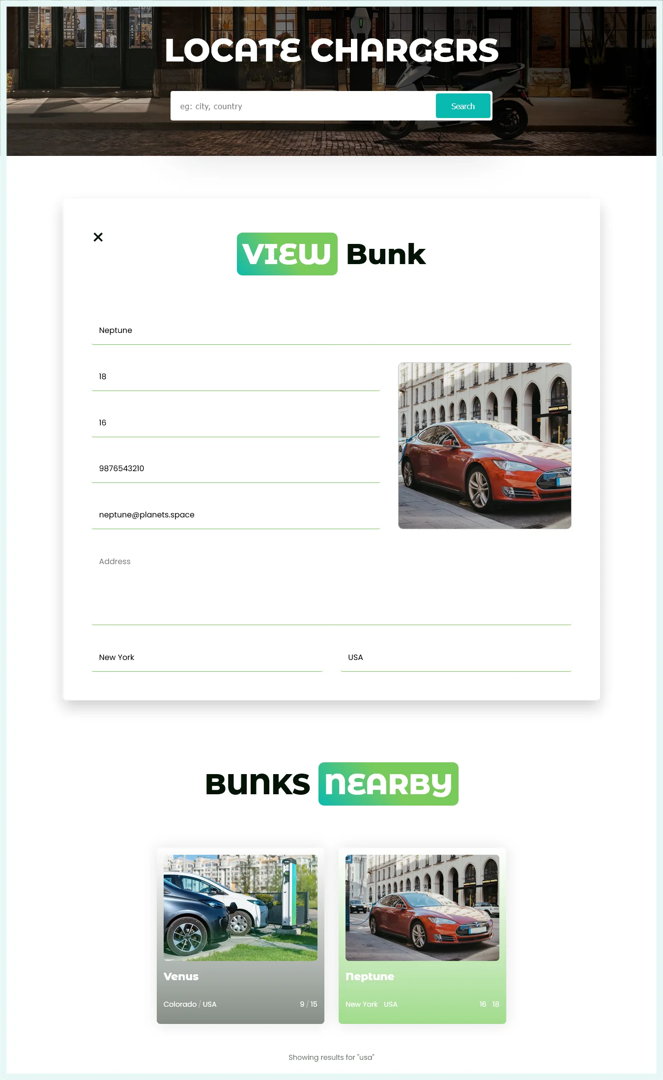 viewing bunk details from locate charger page