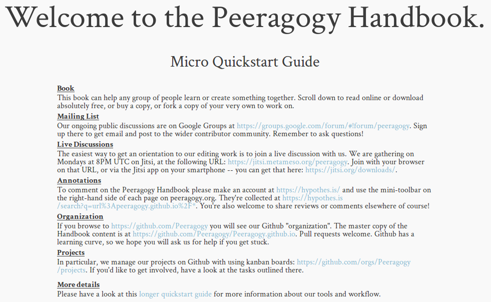 Screenshot of updated peeragogy landing page