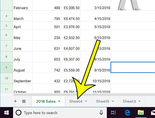 Worksheet tabs along the bottom of a Google Sheets document