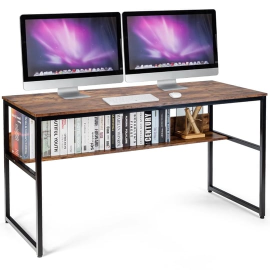 tangkula-55-industrial-computer-desk-contemporary-writing-table-with-storage-shelf-antique-1
