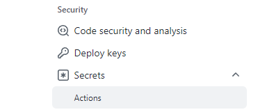 Clique em Secrets depois em Actions.