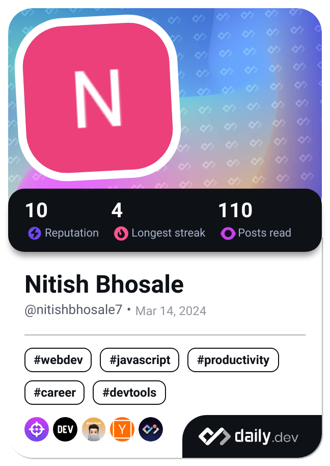 Nitish Bhosale's Dev Card