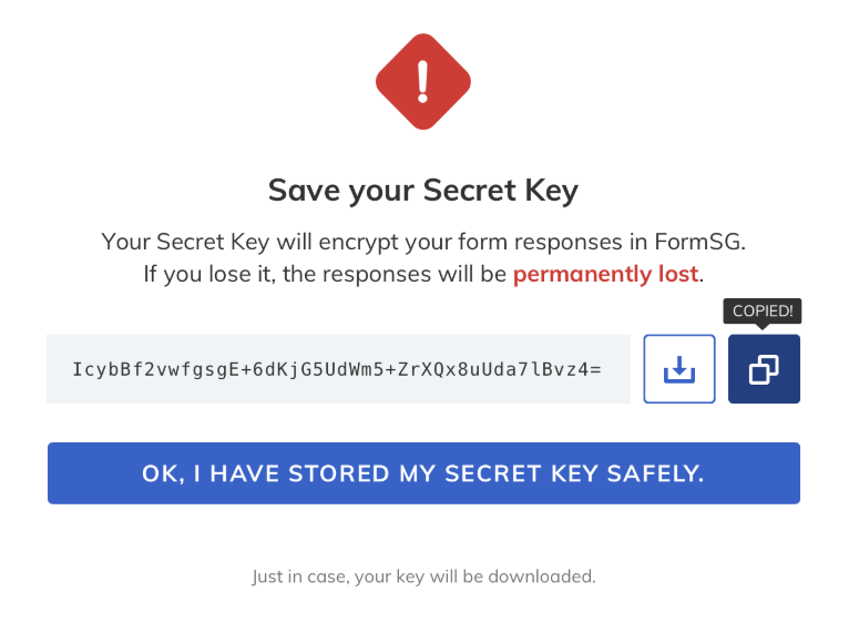 FormSG FAQ Storage Download Key