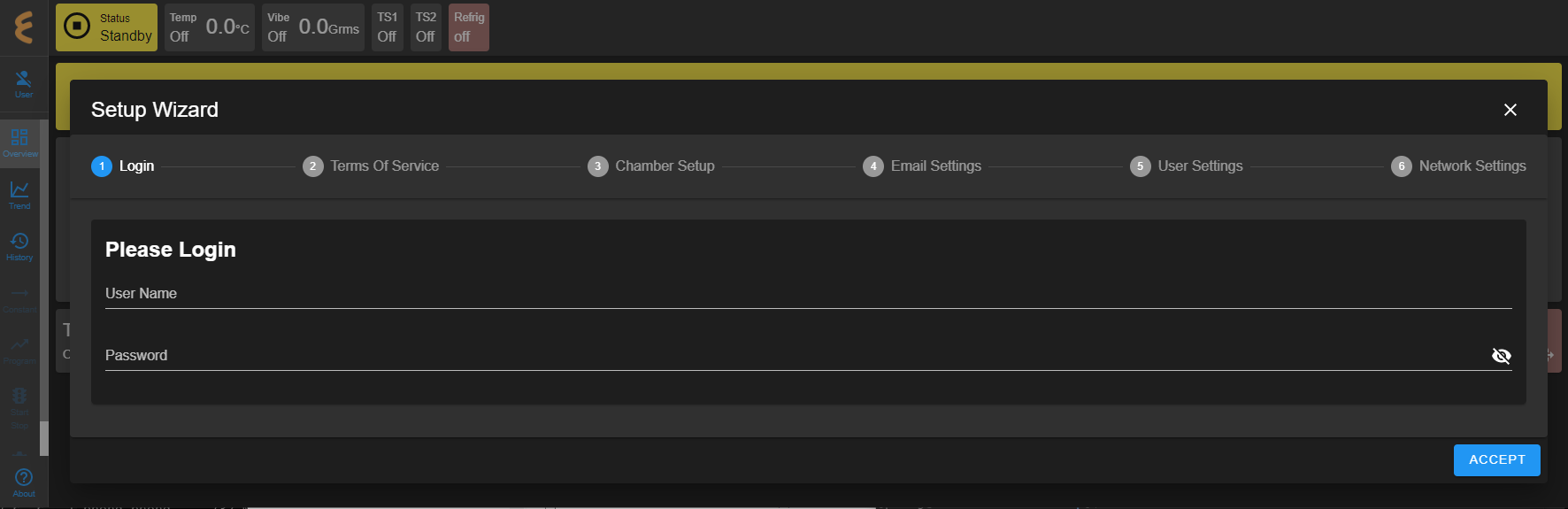 Login prompt in the Setup Wizard page