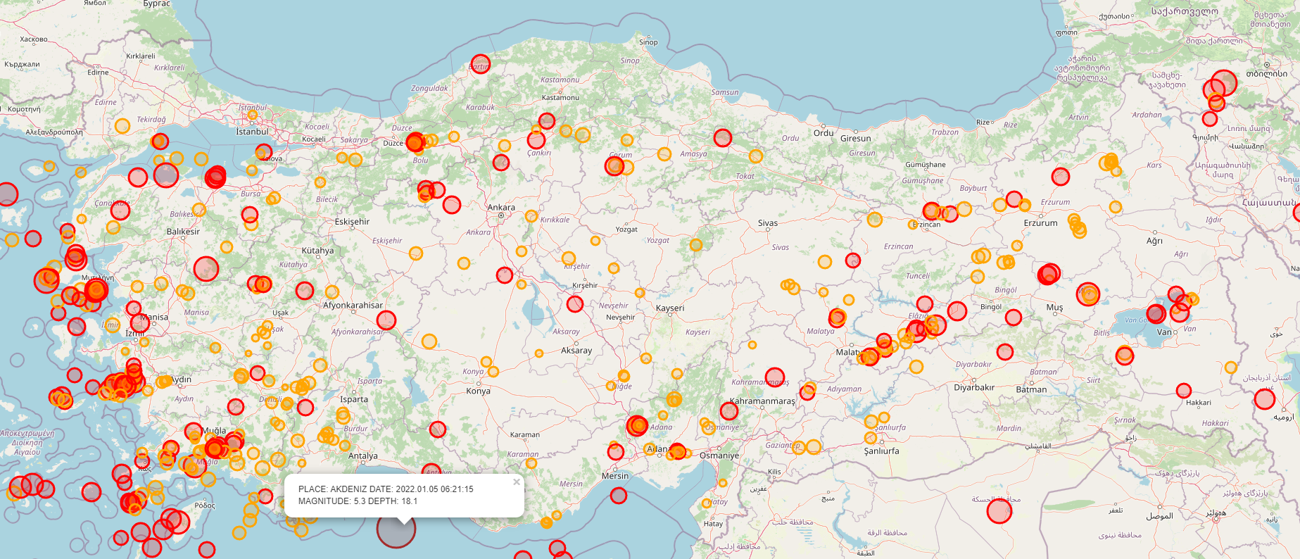 Screenshot of Earthquake Tracker Turkey