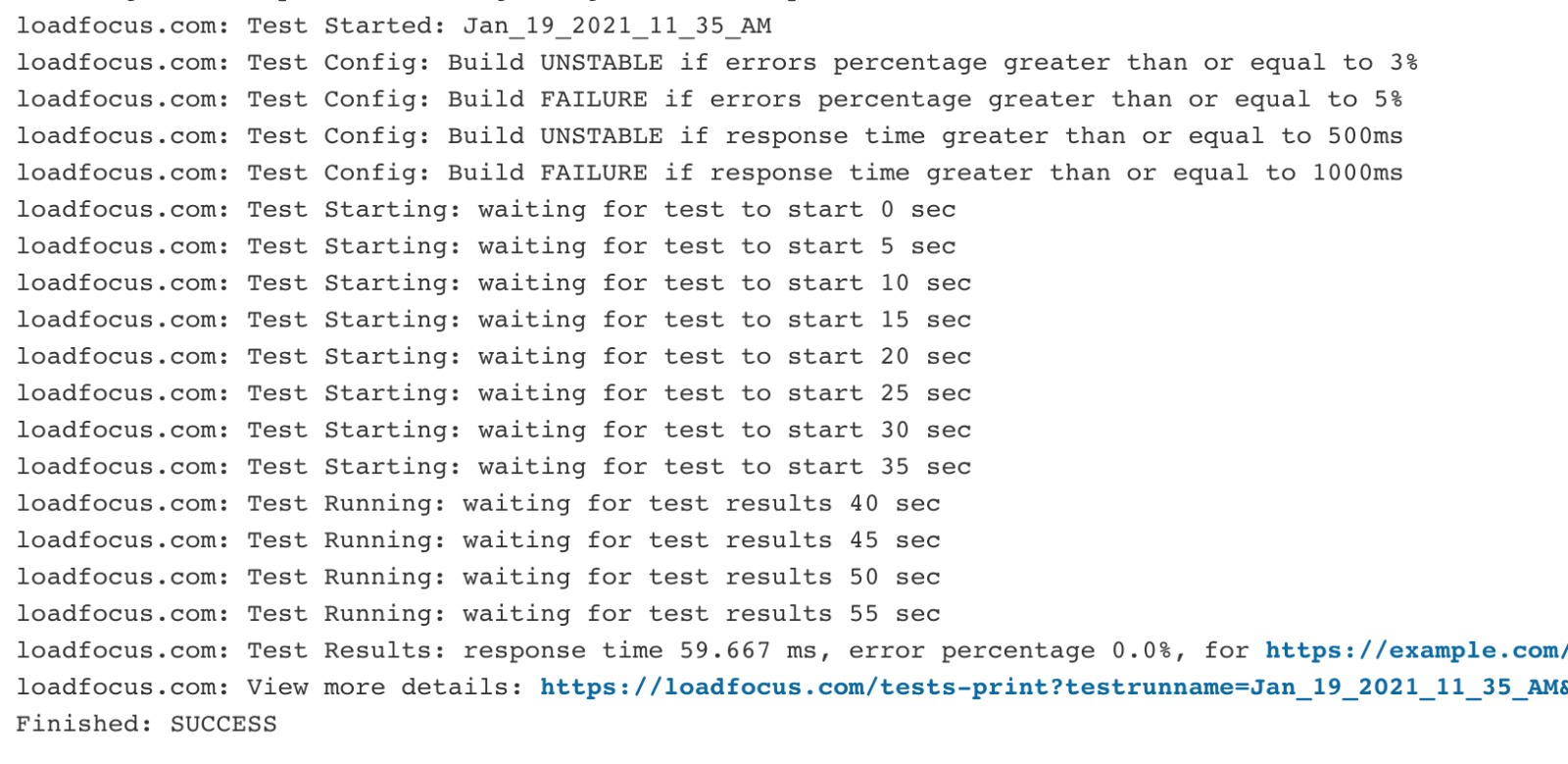 JMeter Load Testing in the Cloud CI/CD Plugin Job Log Results