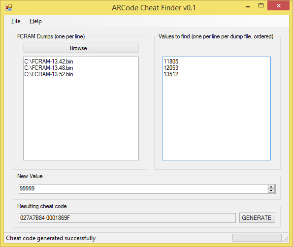 ARCode Cheat Finder