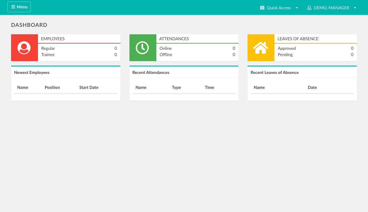 PHP Attendance Management System - Manager Dashboard