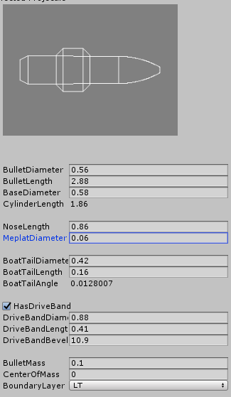 Projectile data screen