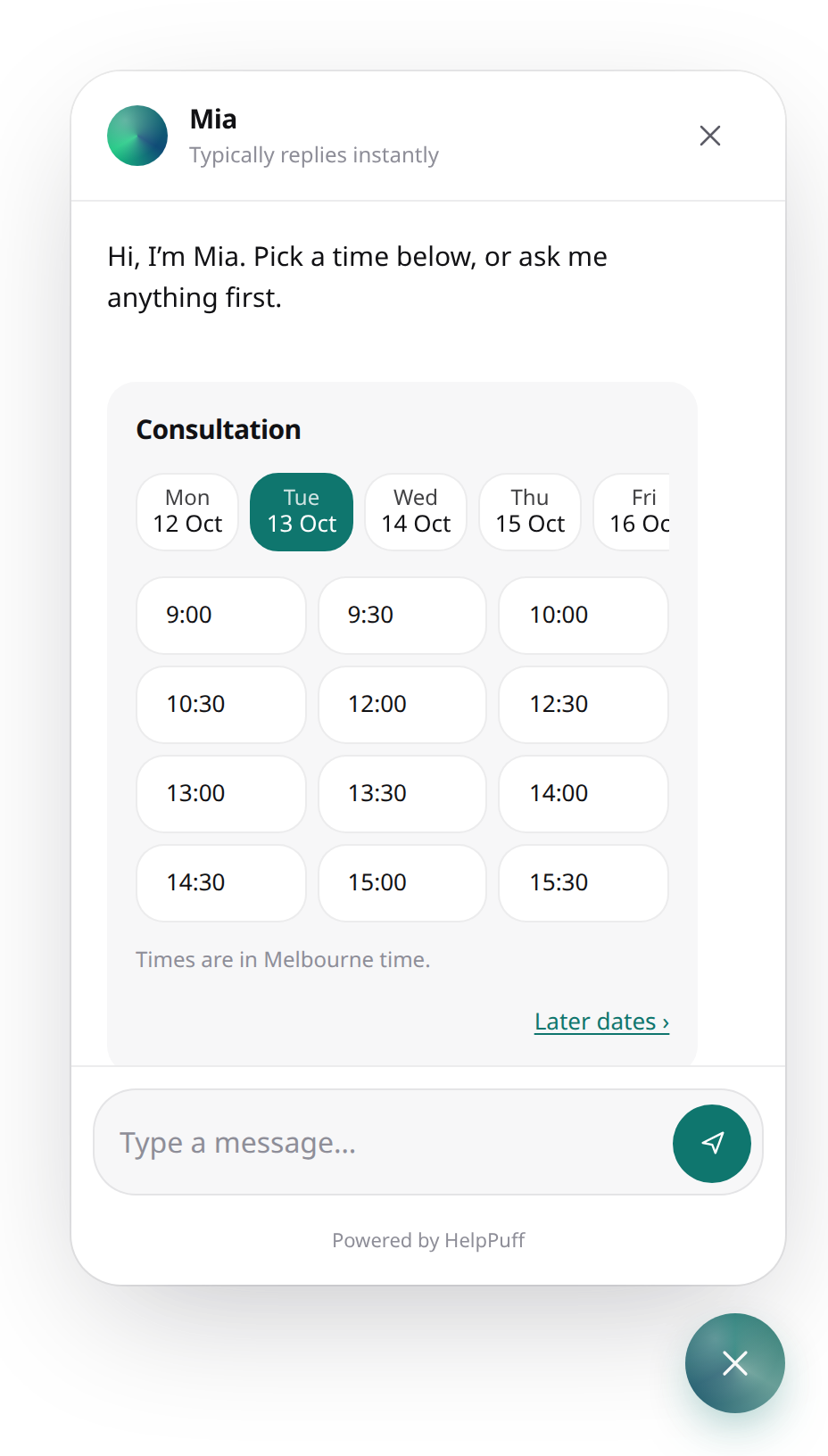 The date picker in the chat