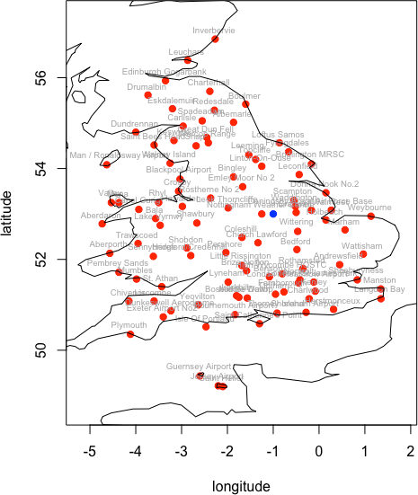 100 nearest stations to given coordinates in UK