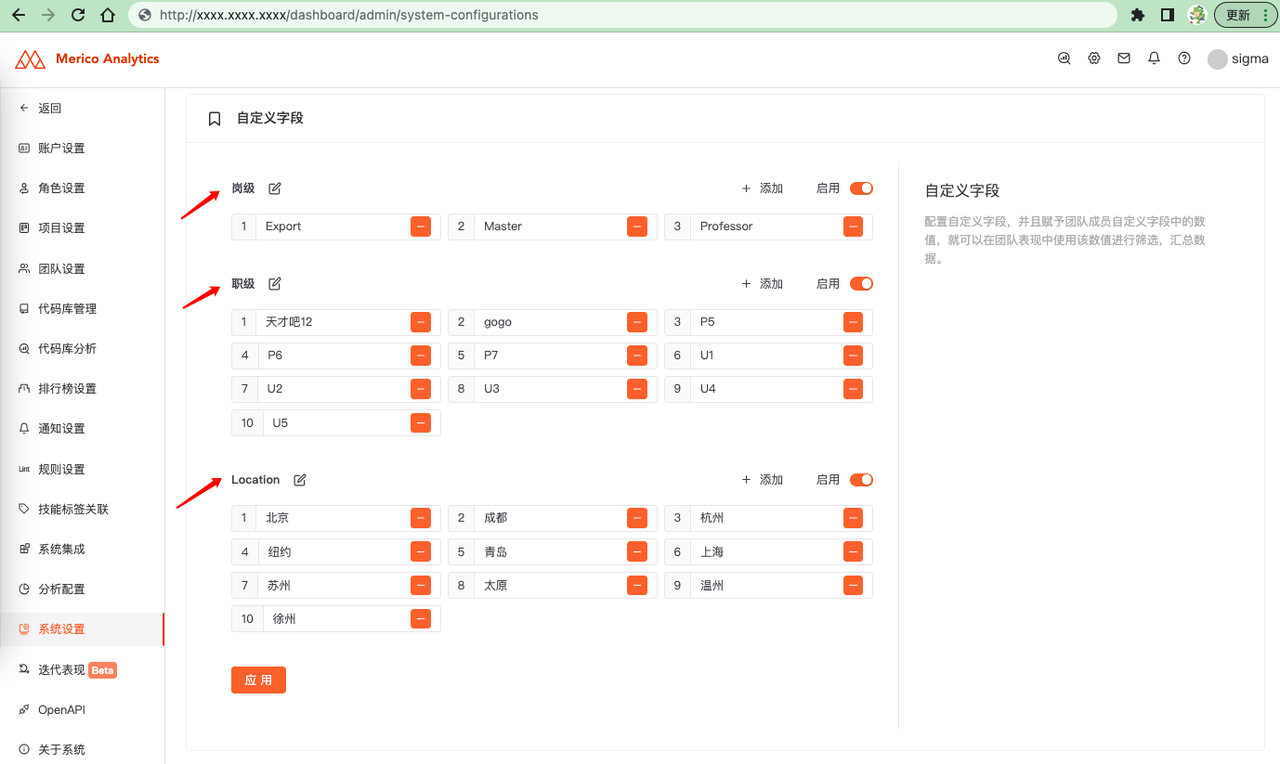 配置自定义字段